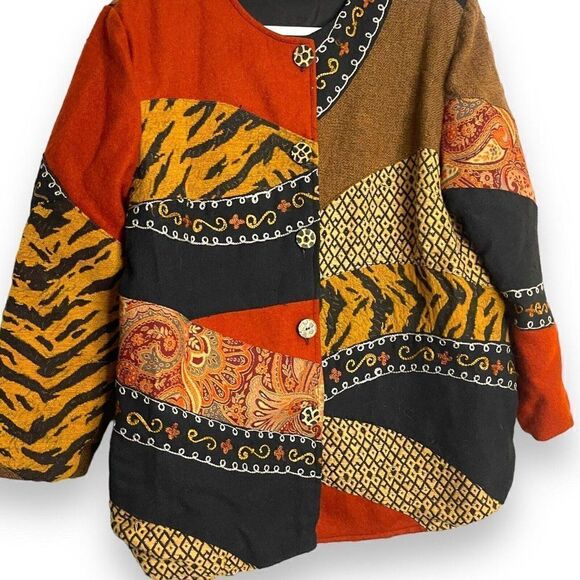 Allure Boutique Button Front Jacket Women's L Multicolor Animal Print Colorblock - Picture 7 of 12